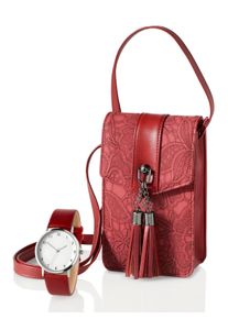 Dames Handtas en horloge in rood ,maat 0, WITT, 80% Polyvinylchloride, 10% Metaal, 10% Overig