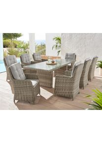 Konifera Garten-Essgruppe »Venedig«, (Set, 25 tlg., 8x Sessel, 1x Tisch 230,8x100,5x76 cm, inkl. Auflagen), Polyrattan, Aluminium, Tischplatte aus 5mm starkem Sicherheitsglas