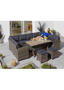 Konifera Gartenlounge-Set »Rotterdam«, (Set, 20 tlg., 3x 3er Sofa, 2x Hocker, 1x Tisch 120x82x67cm, inkl. Auflagen), Polyrattan, Stahl, Tischplatte aus Nonwood