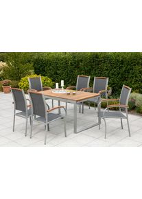 Merxx Garten-Essgruppe » »Siena««, (Set, 7 tlg., Pulverbeschichtetes Aluminiumgestell, Tischplatte aus Akazienholz), Ausziehtisch: LxB: 150-200 x 90 cm