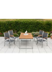 Merxx Garten-Essgruppe » »Siena««, (Set, 5 tlg., Pulverbeschichtetes Aluminiumgestell, Tischplatte aus Akazienholz), Ausziehtisch: LxB: 150-200 x 90 cm