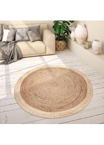 Paco Home Teppich »Viborg 594«, rund, 6 mm Höhe, Jute, Modern, Boho, Ethno, Handgefertigter Natur-Teppich