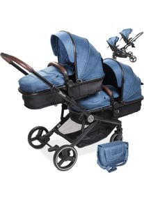 BABYGO Zwillings-Kombikinderwagen »Twinner Set, «, Inkl. Wickeltasche Und Regenschutz blau, Zwillings-/Geschwister-Kinderwagen »Twinner Set, blau«