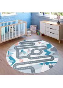 Paco Home Kinderteppich »Bino 574«, rund, 4 mm Höhe, Kurzflor, Straßen-Spiel-Teppich, Tippis & Wald, Kinderzimmer