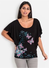 Shirt met vleermuismouwen - zwart - maat 40/42 (M) - viscose - bonprix