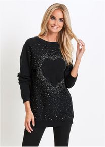 Lange trui met glittersteentjes - zwart - maat 36/38 (S) - met katoen - bonprix