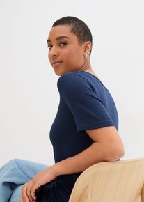 Lang basic T-shirt (set van 2) - blauw - maat 36/38 (S) - met katoen - bonprix