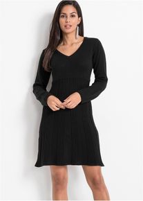 Gebreide jurk - zwart - maat 32/34 (XS) - met katoen - bonprix