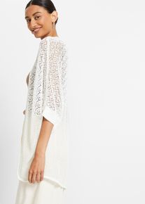 Lang ajour vest - wit - maat 56/58 (3XL) - met katoen - bonprix