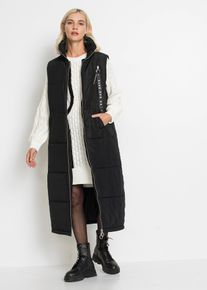Lang mouwloos vest van gerecycled polyester - zwart - maat 38 - bonprix