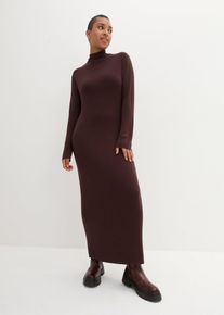 Gebreide maxi jurk met opstaande kraag lange mouw - bruin - maat 56/58 (3XL) - bonprix