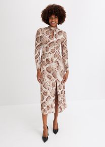 Jersey jurk met opstaande kraag en keyhole - bruin - maat 32/34 (XS) - bonprix