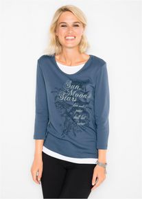 2-in-1 shirt van katoen 3/4 mouw - blauw - maat 44/46 (L) - 100% katoen - bonprix