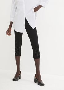 Capri legging met glittersteentjes - zwart - maat 36/38 (S) - met katoen - bonprix