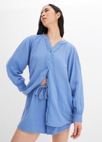 Oversized blouse van mousseline - blauw - maat 44 - 100% katoen,mousseline - bonprix
