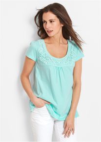 Katoenen shirt met kant korte mouw - blauw - maat 36/38 (S) - 100% katoen - bonprix