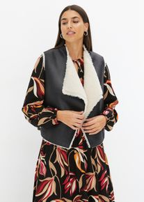 Kort vest in lammy look - zwart - maat 40 - imitatieleer - bonprix