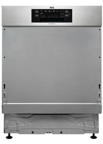 AEG FEE7671APM Teilintegrierter Geschirrspüler, 59,6 cm breit, 14 Maßgedecke, Besteckschublade, Abschaltautomatik, Edelstahlbedienfeld