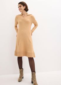 Strickkleid mit Polokragen, beige, Größe 40/42 (M), bonprix