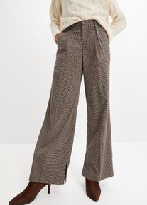 Karierte Bundfaltenhose mit abnehmbarer Kette, braun, Größe 38, Viskose, bonprix