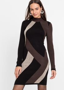 Jacquard-Strickkleid mit modernen Streifen, schwarz, Größe 44/46 (L), bonprix