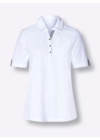 Dames Poloshirt met contrasten in ecru ,maat 38, WITT, 100% Katoen