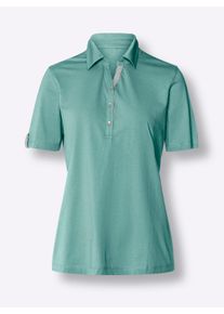Dames Poloshirt met contrasten in salie ,maat 38, WITT, 100% Katoen