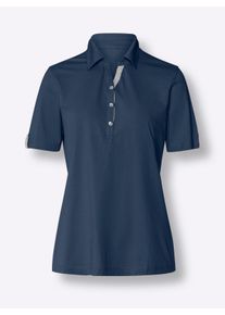 Dames Poloshirt met contrasten in donkerblauw ,maat 38, WITT, 100% Katoen