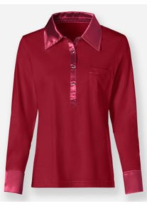 Dames Poloshirt met lange mouwen en opgestikte zak in rood ,maat 36, WITT, 100% Katoen