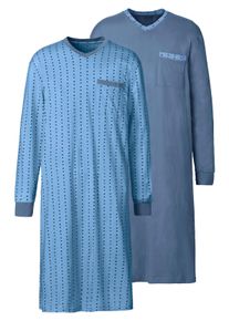 Heren Nachthemd in blauw + blauw bedrukt ,maat 60/62, Witt, 100% Katoen