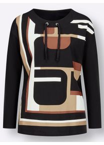 Dames Shirt met lange mouwen en grafische print in zwart/camel bedrukt ,maat 38, WITT, 100% Katoen