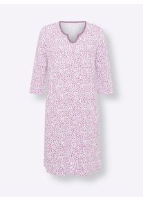 Dames Nachthemd met 3/4-mouwen en grafische print in wit/orchidee bedrukt ,maat 36/38, WITT, 100% Katoen