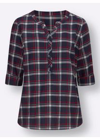 Dames Geruite blouse met opstroopbare mouwen in marine/rood geruit ,maat 36, WITT, 100% Katoen