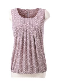 Dames Blousetop met elastiek in de zoom in rozenhout/wit gedessineerd ,maat 36, WITT, 100% Polyester