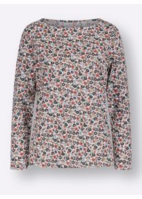 Dames Shirt met lange mouwen en bloemenprint in ecru/rozenhout gedessineerd ,maat 38, WITT, 100% Katoen