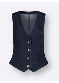 Damen Jeansweste mit spitz zulaufendem Saum vorne in dark blue ,Größe 38, WITT, 81% Baumwolle, 17% Polyester, 2% Elasthan