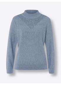 Damen Langarm-Pullover in Melange-Optik in bleu-ecru-meliert ,Gr&ouml;&szlig;e 50, WITT, 50% Baumwolle, 50% Polyacryl
