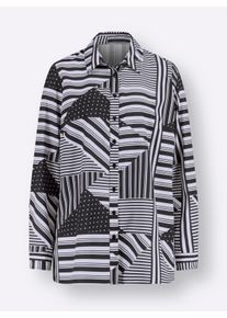 Dames Lange blouse met zijsplitten in wit/zwart geprint ,maat 38, WITT, 100% Polyester