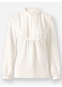 Damen Langarm-Bluse mit Rüschen am Ausschnitt in ecru ,Größe 36, WITT, 100% Polyester