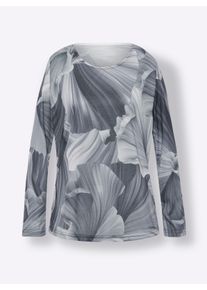 Dames Shirt met lange mouwen van onderhoudsarm polyester in lichtgrijs/grafiet bedrukt ,maat 38, WITT, 100% Polyester