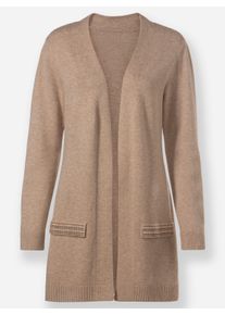 Dames Lang vest met siersteentjes, fijntricot in camel ,maat 36, WITT, 52% Viscose, 27% Polyester, 21% Polyamide