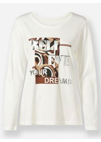 Dames Shirt met lange mouwen en print in ecru/cognac bedrukt ,maat 36, WITT, 50% Katoen, 50% Modal