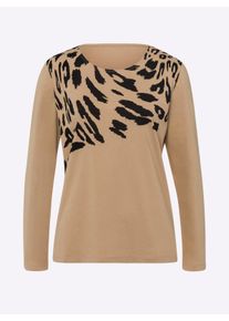 Dames Shirt met lange mouwen en luipaardprint in camel/zwart ,maat 38, WITT, 100% Katoen