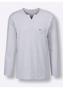 Heren Pyjama-Shirt in lichtgrijs gemêleerd ,maat 44/46, Witt, 98% Katoen, 2% Polyester