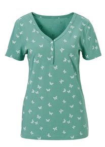 Dames T-shirt bedrukt met vlinders in salie bedrukt ,maat 38, WITT, 100% Katoen