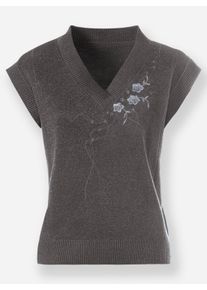 Damen Slip-over met sierkralen in antraciet gemêleerd ,maat 38, WITT, 85% Polyacryl, 10% Polyester, 5% gemetalliseerd garen