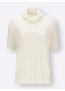 Dames Pullover met rolkraag en korte mouwen in ecru ,maat 38, WITT, 100% Viscose