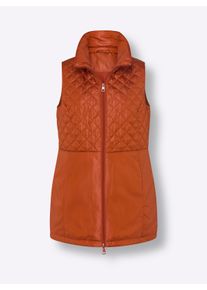 Dames Lange bodywarmer met ruitstiksels in roestrood ,maat 38, WITT, 100% Polyester. Wattering: 100% Polyester
