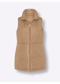 Dames Lange bodywarmer met ruitstiksels in camel ,maat 44, WITT, 100% Polyester. Wattering: 100% Polyester