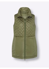 Dames Lange bodywarmer met ruitstiksels in olijf ,maat 50, WITT, 100% Polyester. Wattering: 100% Polyester